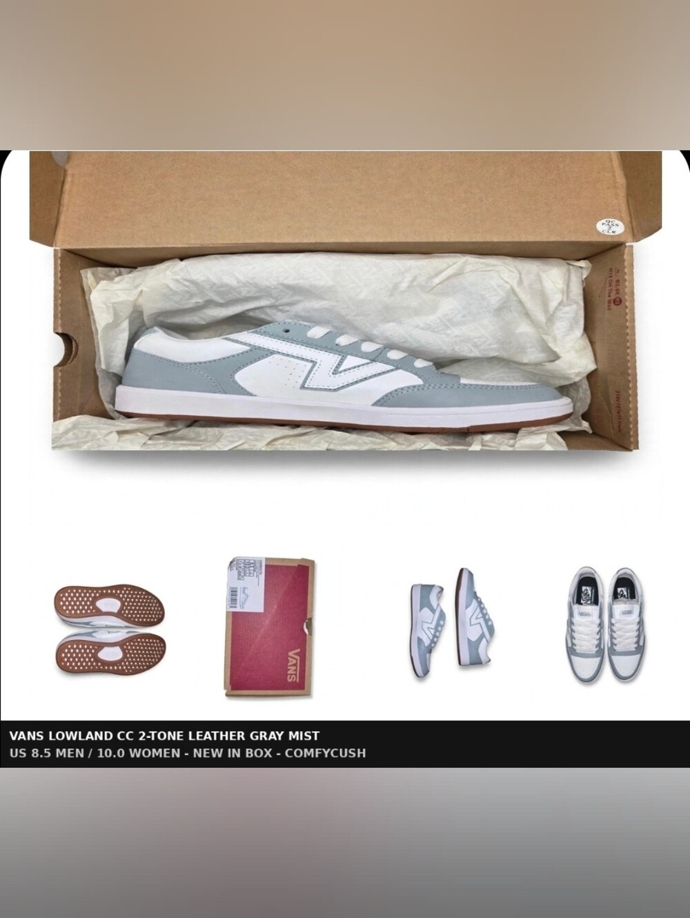 New in box Vans Lowland CC 2-Tone Leather sneakers in the discontinued Gray Mist